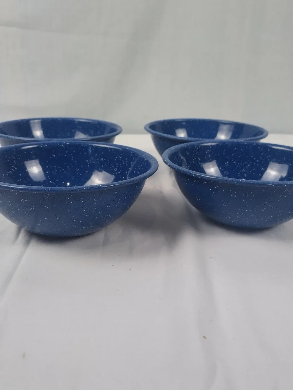 Vintage Blue Speckled Enamel 6” Bowls Set Of 4 Enamelware Camping Cookware